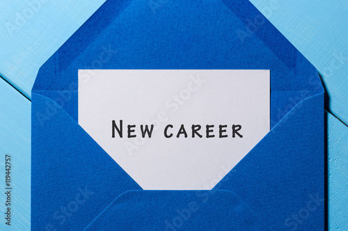 New Career written on the white paper at blue envelope. Opportunity, facilities concept photo