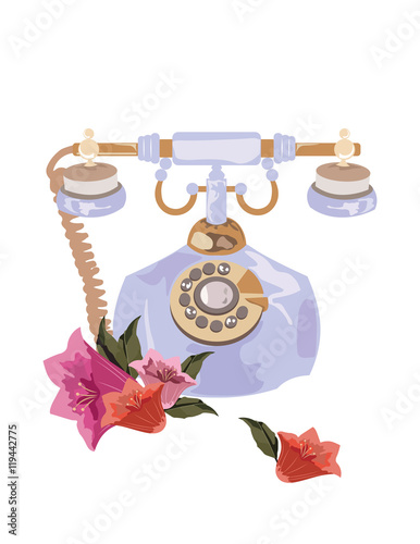 Antique Style Retro phone Vector. Gold and lavender colors