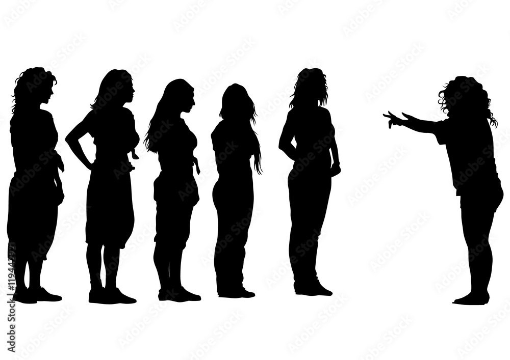 Young women in fitness classes on white background
