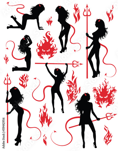 Collection set of beautiful sexy devil women.