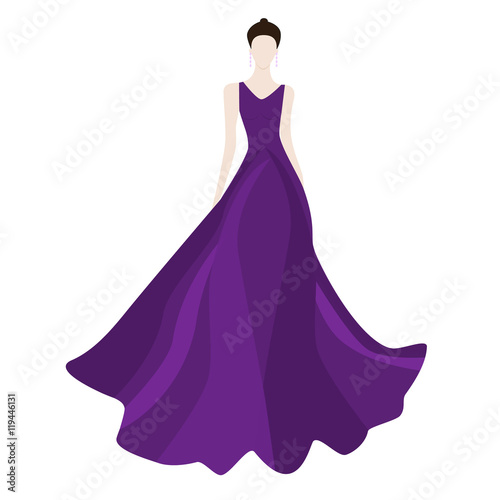 Fashion beautiful brunette woman in stylish red evening dress,vector