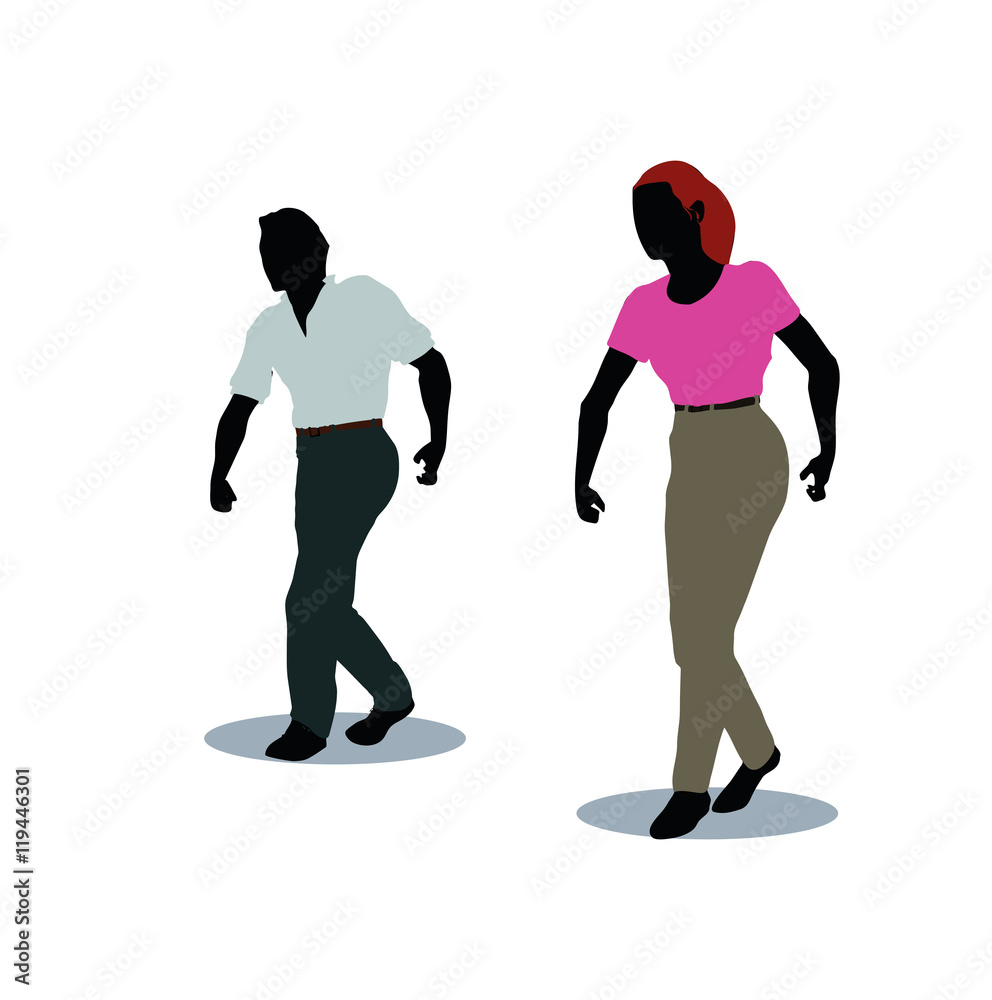 man and woman silhouette in walking pose