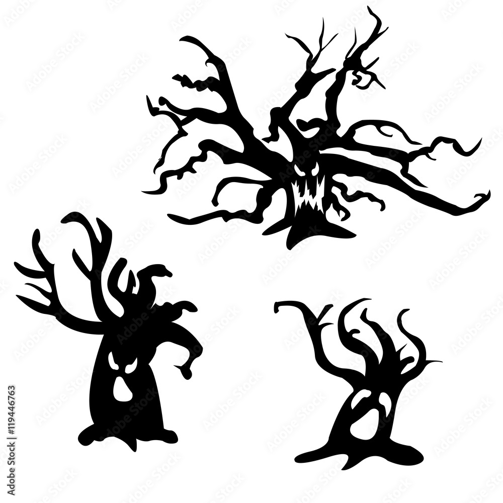 Fototapeta premium Set of halloween scary trees. Vector illustration. Ghost face