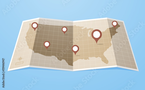 United states flat map with location pins vector illustration