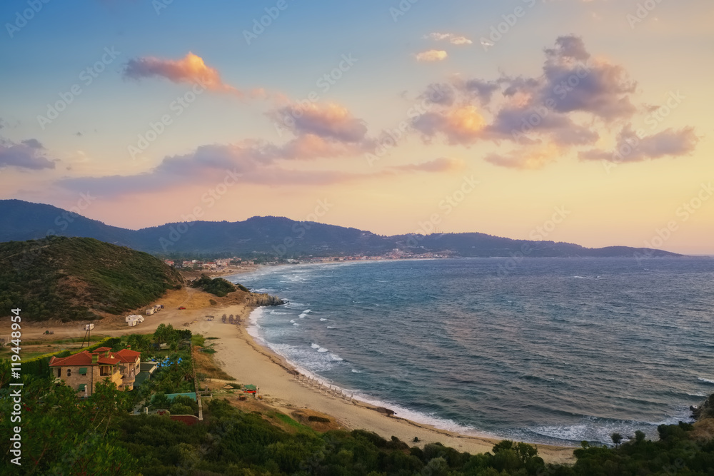 Sunset beach in Greece