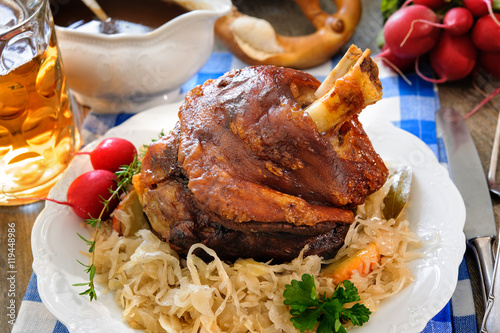 Appetizing Bavarian roast pork knuckle