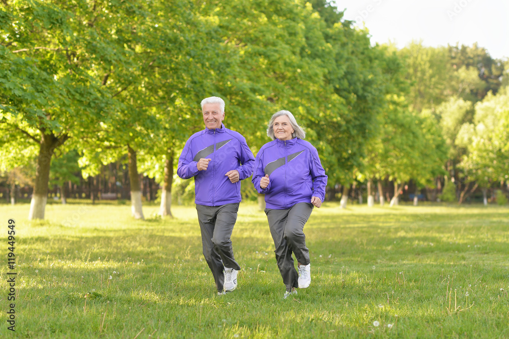Senior couple jogging in  park