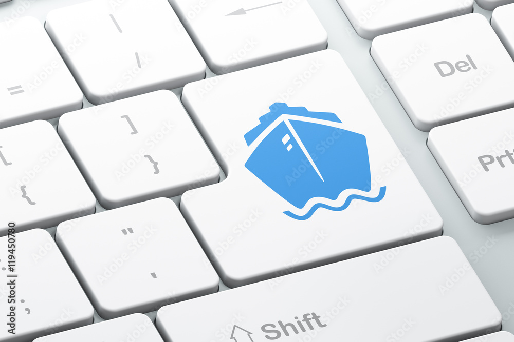 Vacation concept: Ship on computer keyboard background Vacation concept: Ship on computer keyboard background