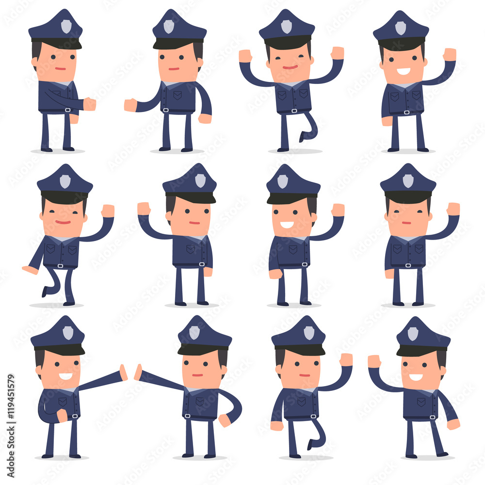 Set of Funny and Cheerful Character Officer welcomes poses Set of Funny and Cheerful Character Officer welcomes poses