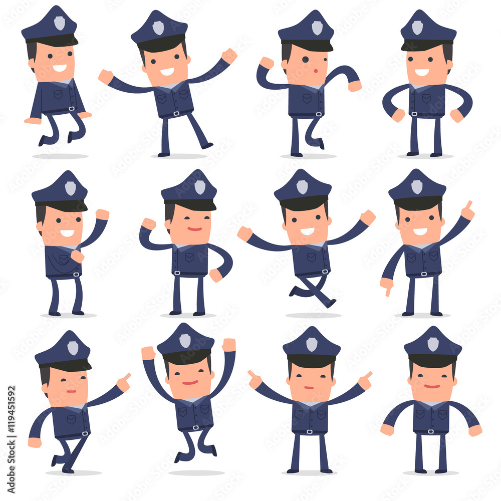 Set of Laughing and Joyful Character Officer in celebrates and j Set of Laughing and Joyful Character Officer in celebrates and j