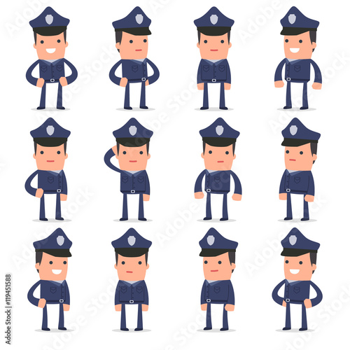Set of Happy and Cheerful Character Officer standing in relaxed