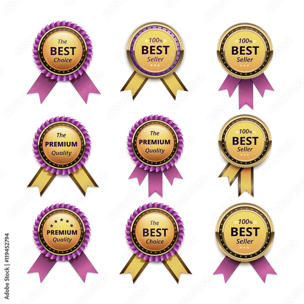 Set of Top Quality Golden labels with Ribbons Set of Top Quality Golden labels with Ribbons