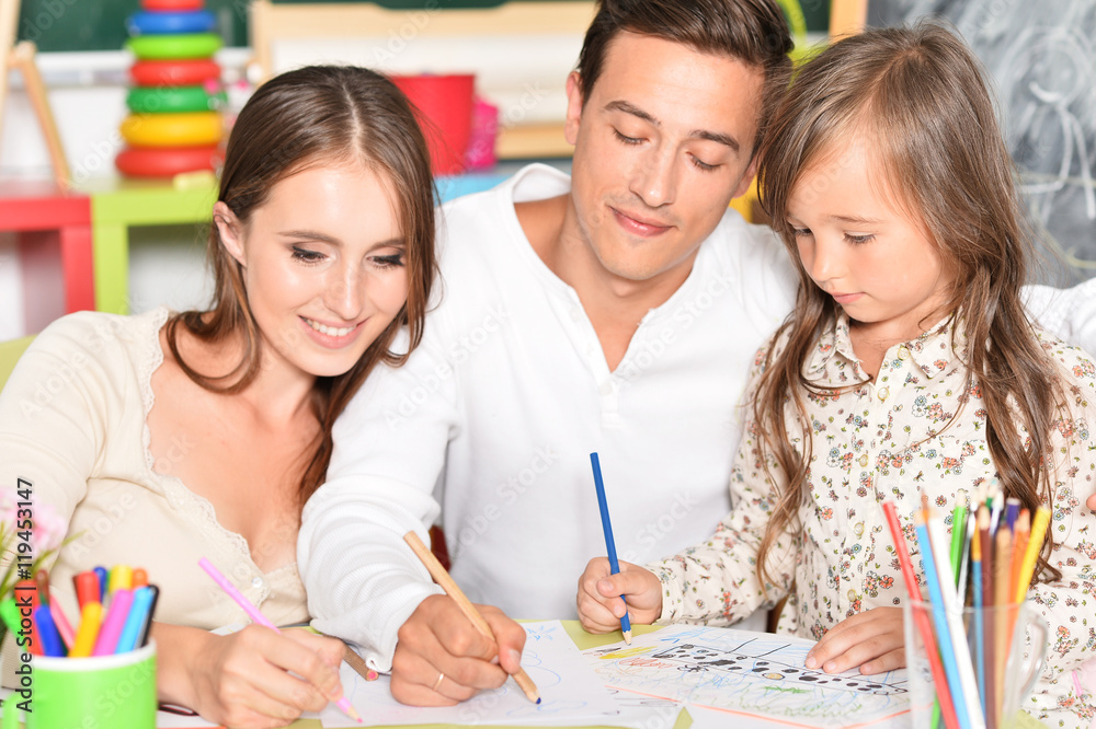 Portrait of happy family painting Portrait of happy family painting