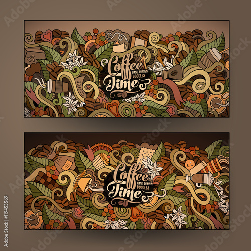 Vector banner templates doodles coffee theme