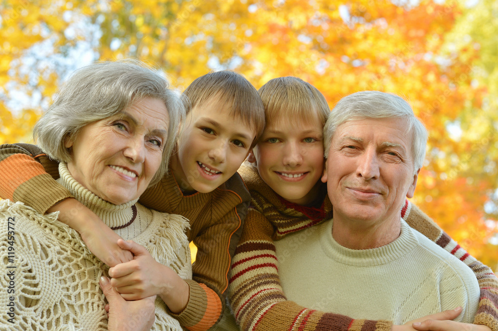 Fototapeta premium Grandparents with children in park