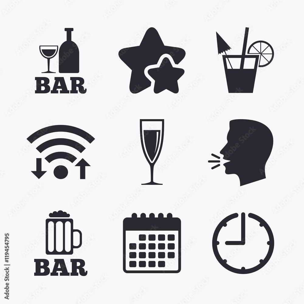 Bar or Pub icons. Glass of beer and champagne. Bar or Pub icons. Glass of beer and champagne.