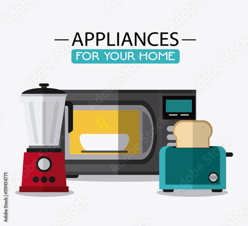 blender toaster microwave bowl appliances supplies electronic home icon. Colorful and flat design. Vector illustration