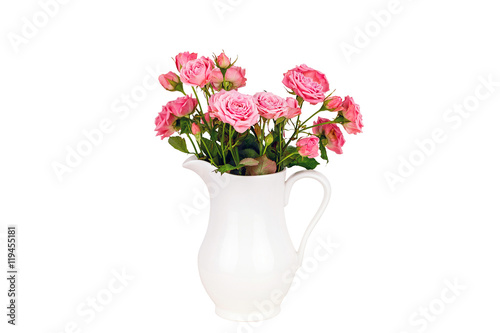 Wallpaper Mural Pink flowers in white jug. Roses in jug. Isolation. Postcard background. Wedding card background. Wedding invitation. Pink roses. Pink roses in a white vase on white background. Torontodigital.ca