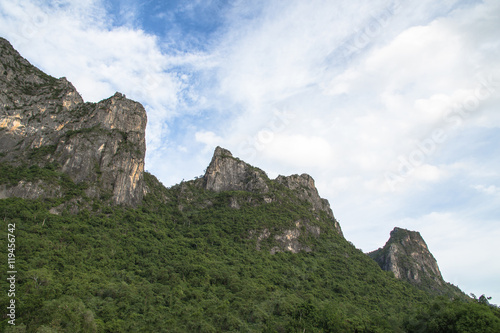 Beautiful calcite mountain with blue sky at khao sam roi yod nat