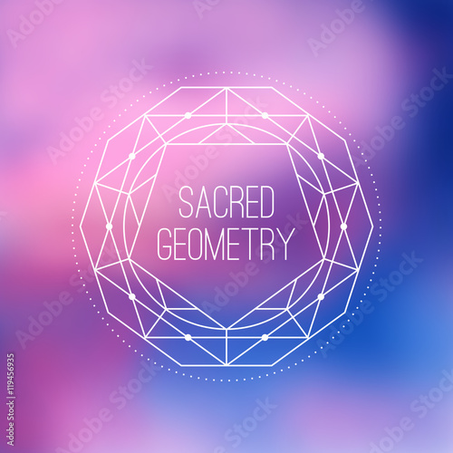 Sacred geometry vector sign on colorful blurred background. Hipster and alchemy design element or Flower of life mystic symbol
