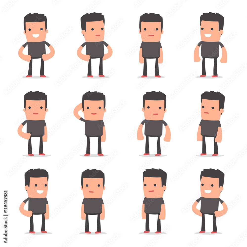 Set of Happy and Cheerful Character Bully standing in relaxed po Set of Happy and Cheerful Character Bully standing in relaxed po