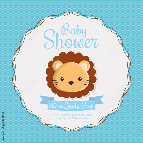 lion animal cartoon baby shower card celebration party icon. Colorful and flat design. Vector illustration