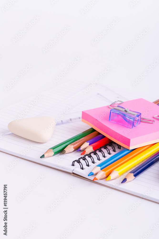 School supplies isolated on white background. School supplies isolated on white background.