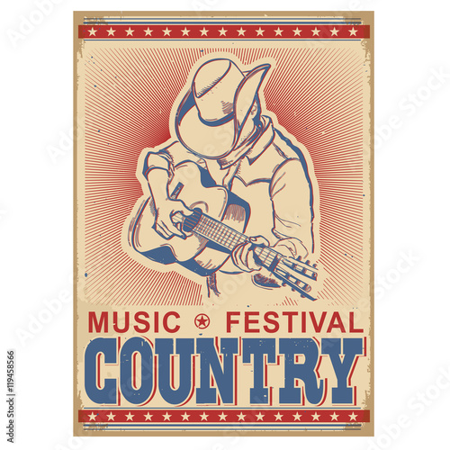 American music festival background with musician playing guitar.