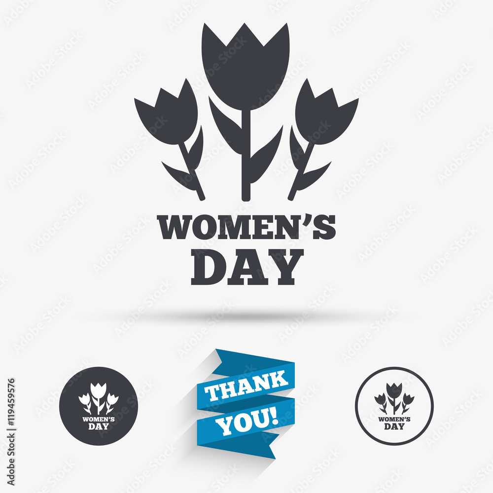 8 March Women's Day sign icon. Flowers symbol.
