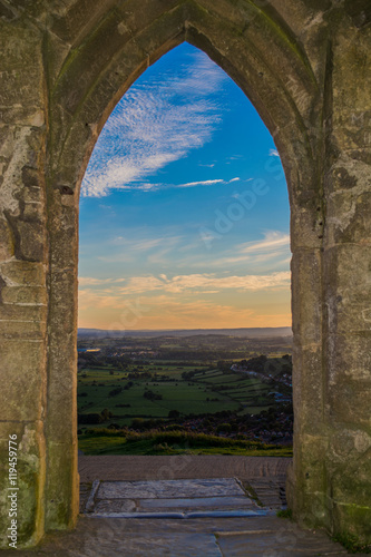 Views of Somerset from Glastonbury Tor monument photo