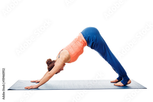 Woman doing Ashtanga Vinyasa Yoga asana Adho mukha svanasana