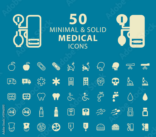 Set of 50 Medical Minimal and Solid Icons. Vector Isolated Elements.