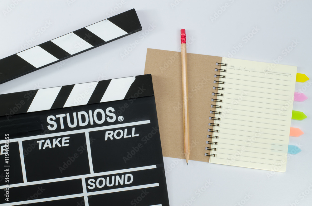 Slate film and notebook white background