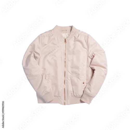 Beige color female bomber jacket isolated on white