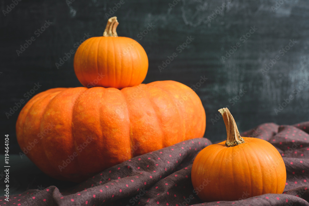three pumpkins on a black background three pumpkins on a black background