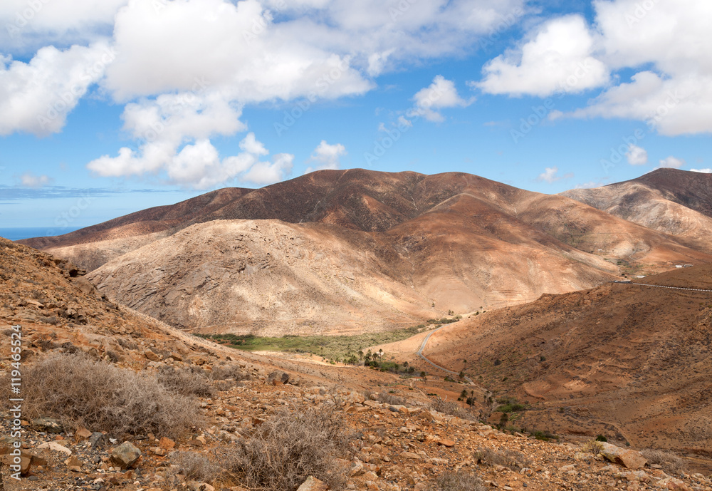 view of a landscape of Fuerteventura from Lookout Risco de las Penas, Canary Islands,