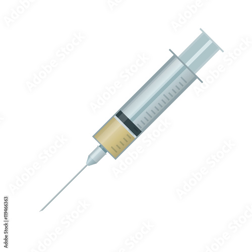 Vector syringe with needle. Medical injection. Medicine flat icon. symbol of vaccine, injection and immunization. Illustration isolated on white background.