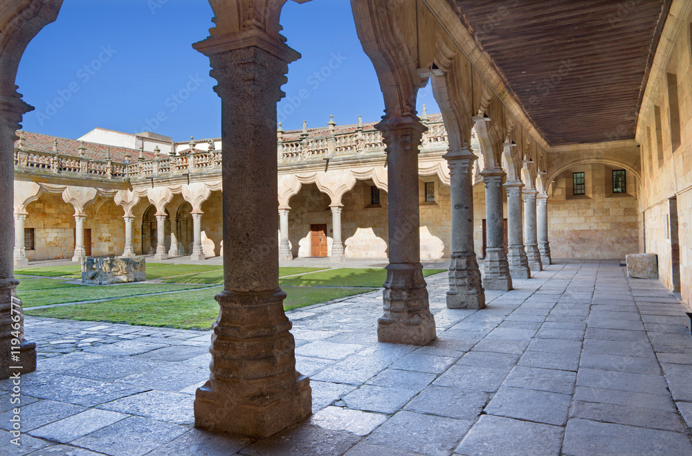 SALAMANCA, SPAIN, APRIL - 18, 2016: The atrium of baroque patio of the Escuelas Menores - University of Salamanca.
