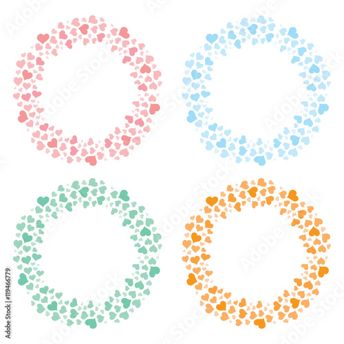 Set of cute round frames with hearts