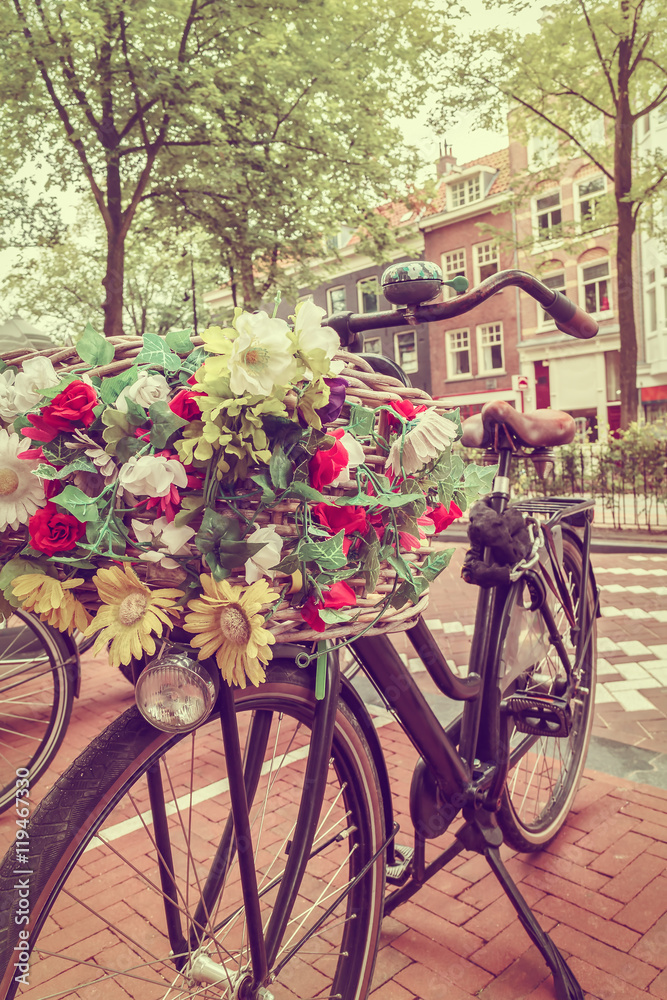 Retro styled image of a Dutch bicycle in Amsterdam