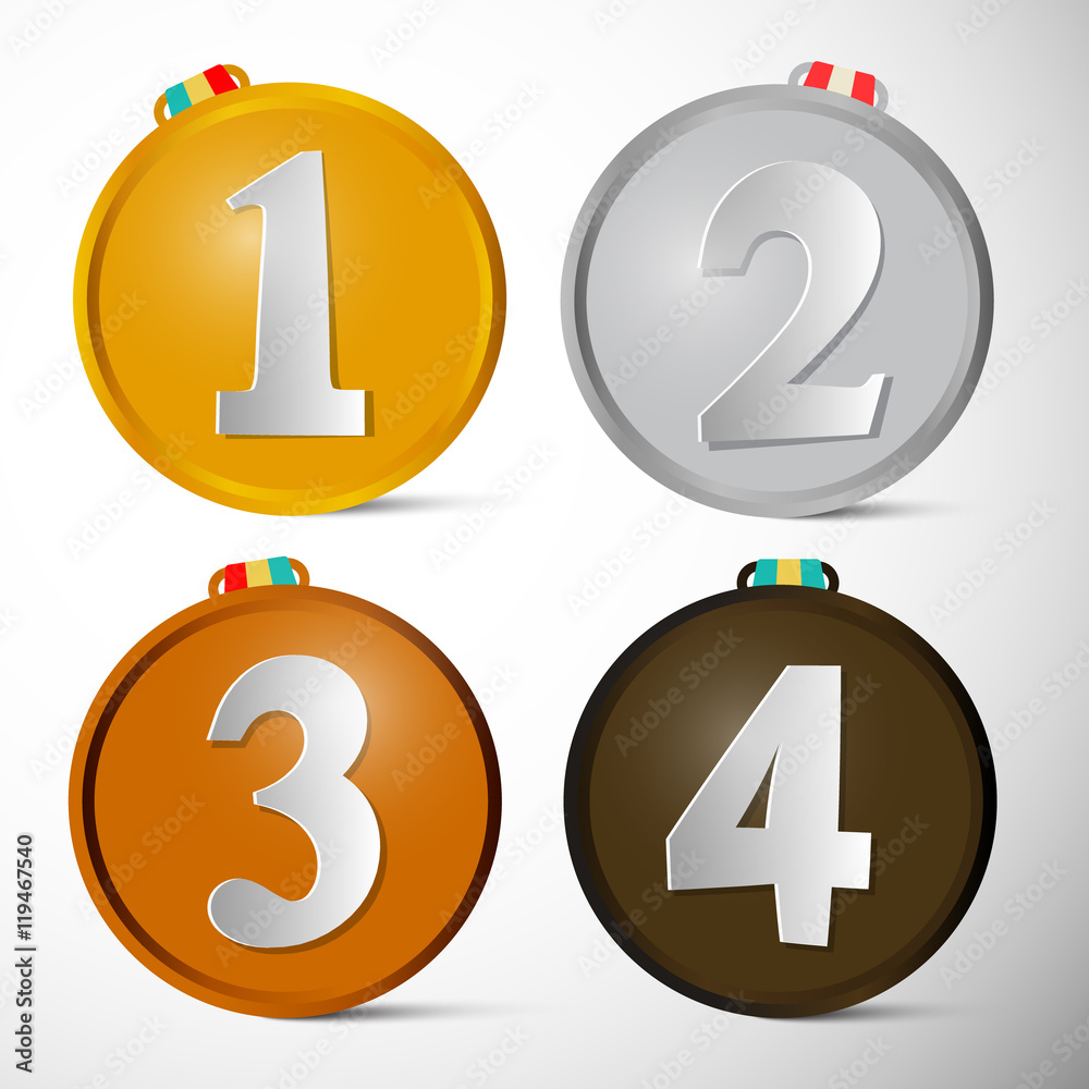 Medals Set. First, Second, Third and Fourth Place Awards Vector  Illustration. Stock Vector | Adobe Stock