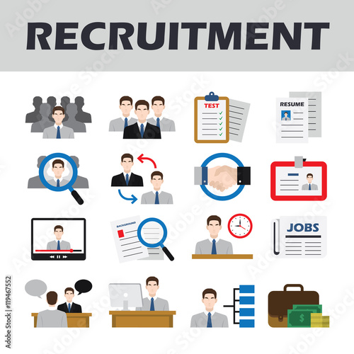 Human resource and recruitment icons set. Employment - candidates/ applicants. Vector illustration. © bakar015