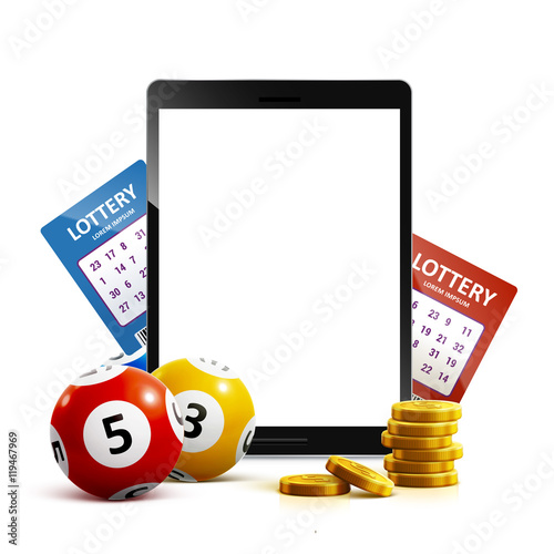 vector illustration of lottery 3d icon balls ticket phone isolated on white vector illustration

