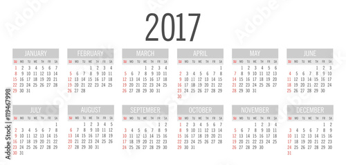 Vector Simple 2017 year calendar