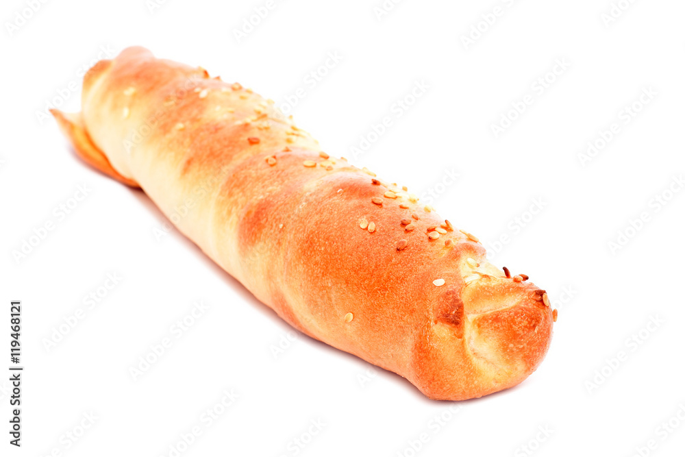 Fresh croissant with sausage isolated on white Fresh croissant with sausage isolated on white