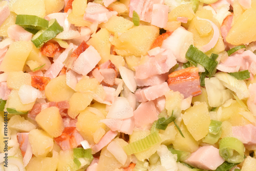 Fresh salad with ham and boiled potatoes Fresh salad with ham and boiled potatoes