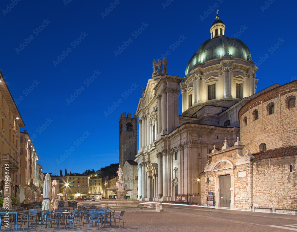 BRESCIA, ITALY - MAY 21, 2016: The Dom at evening dusk (Duomo Nuovo and Duomo Vecchio).