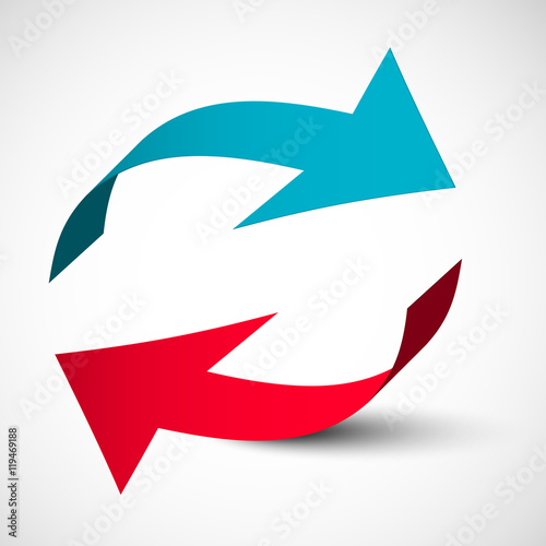 Arrows 3D Set. Vector Bent Red and Blue Arrow Logo Design.