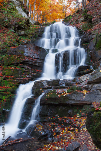 rocky Waterfall in Autumn forest