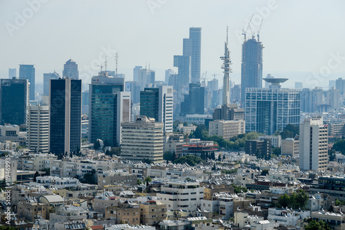 Panoramic view on roofs of  Tel-Aviv on the modern buildings bac